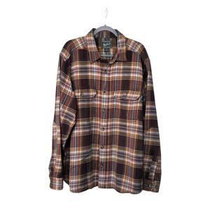 Woolrich Thick Plaid Flannel Brown Yellow Workwear Overshirt Jacket, Men's XL